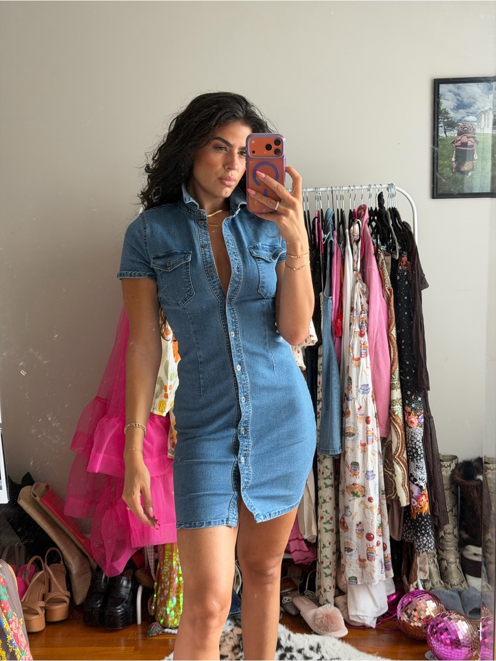 Nordstrom Blue Denim Button-Front Mini Dress